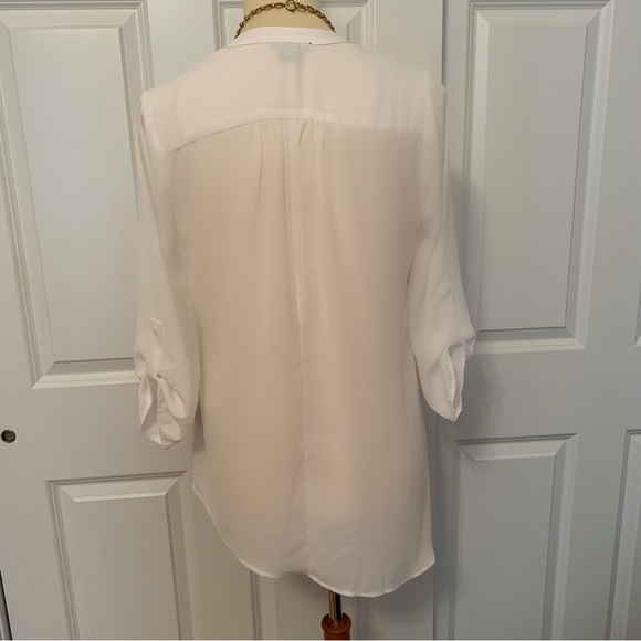White Blouse| 3/4 Sleeves | Asymmetrical Hem - Picture 2 of 5